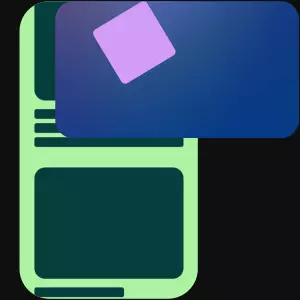 Illustration of a scroll animation with two overlapping rectangles, a detailed vertical green rectangle, and a colorful horizontal one on top.